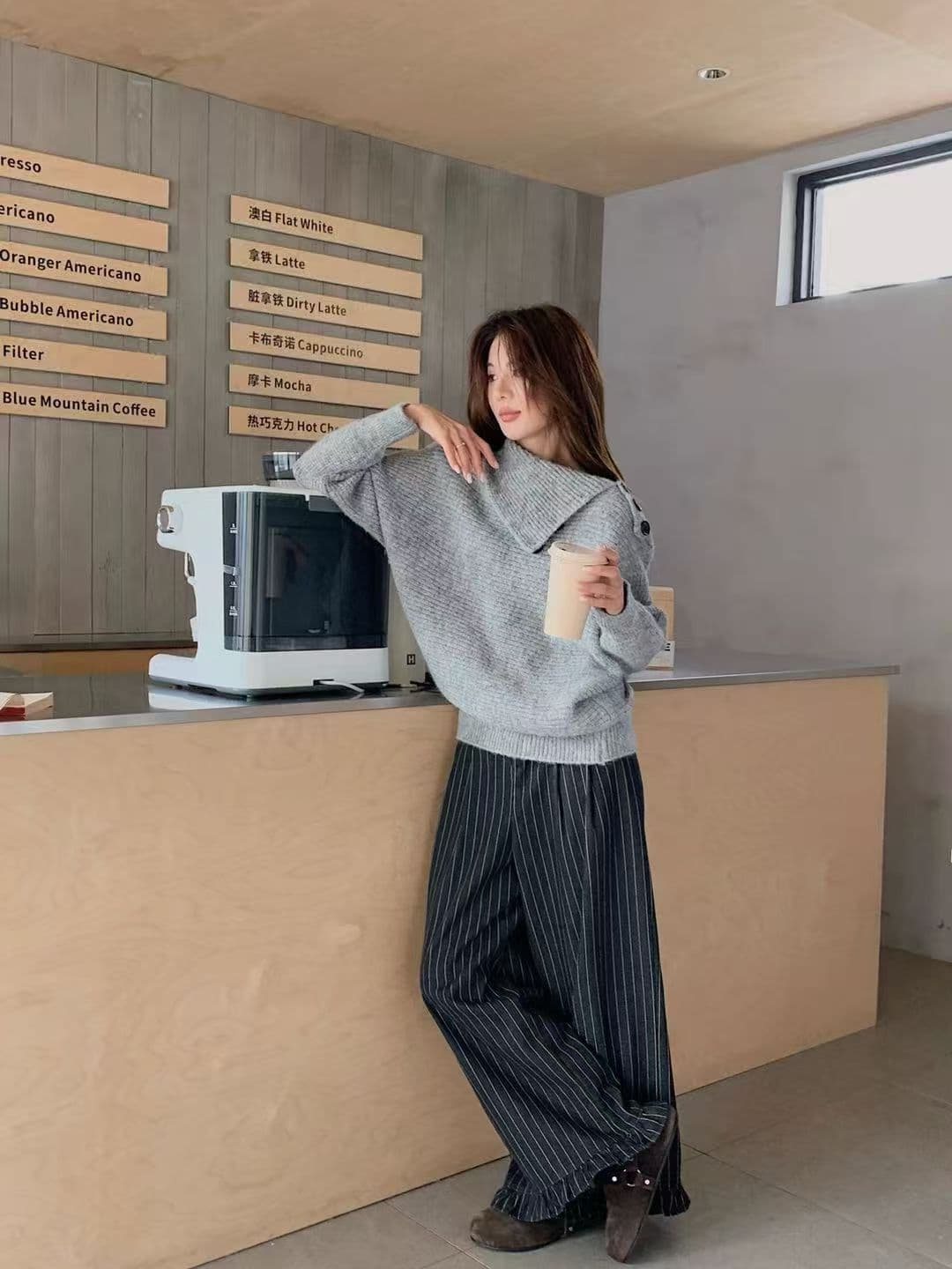 한 부서 터틀넥 불규칙 디자인 센스 풀오버 스웨터 여자 가을 겨울 느긋한 와이드 부드러운 찹쌀 품격 니트 스웨터 맨위 상세 이미지 7