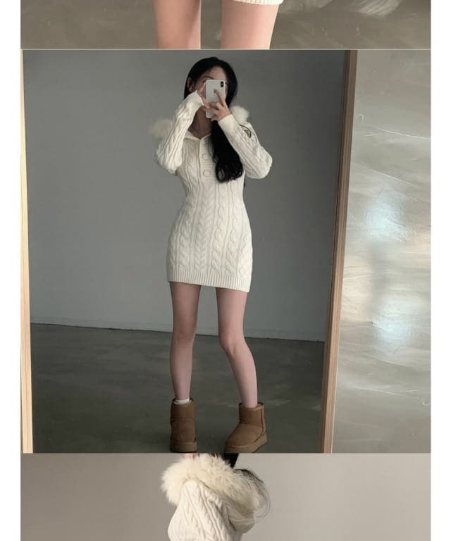 2026 신제품 순수한 욕망 바람 몸매 가꾸기 슬림해 보이는 심지어 모자 밴드 모피 칼라 꽈배기 쇼트 스타일 드레스 타이트 스커트 상세 이미지 6