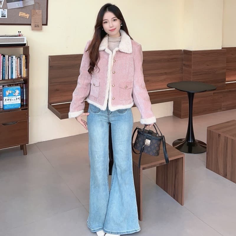 두꺼운 플리스 작은 폴로 칼라 재킷 패션 절묘한 작은 샤넬 스타일 쇼트 스타일 맨위 새로운 품격 고급 센스 가을 겨울철 이미지 2