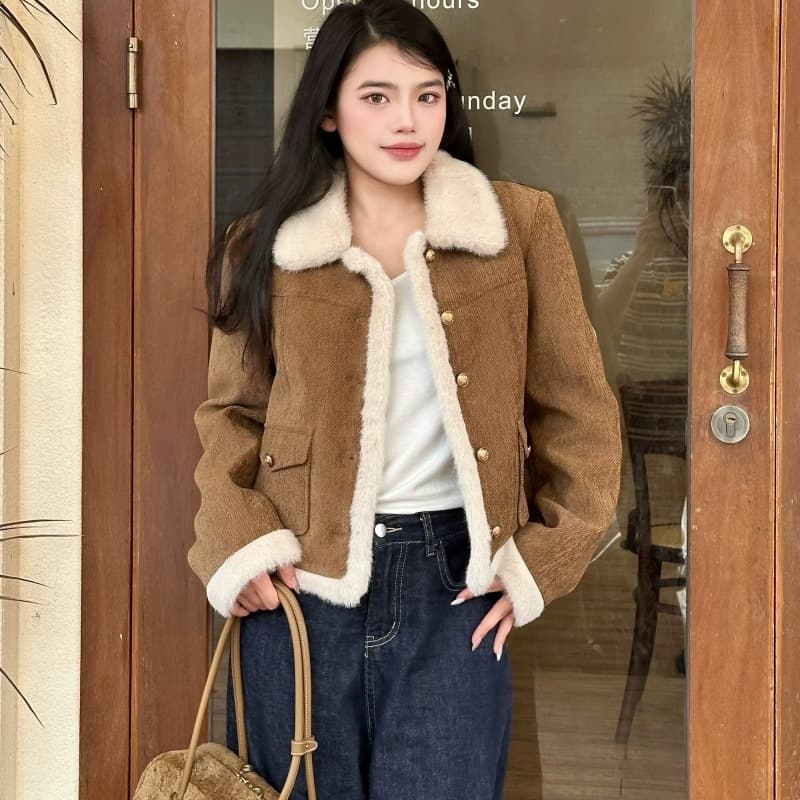 두꺼운 플리스 작은 폴로 칼라 재킷 패션 절묘한 작은 샤넬 스타일 쇼트 스타일 맨위 새로운 품격 고급 센스 가을 겨울철