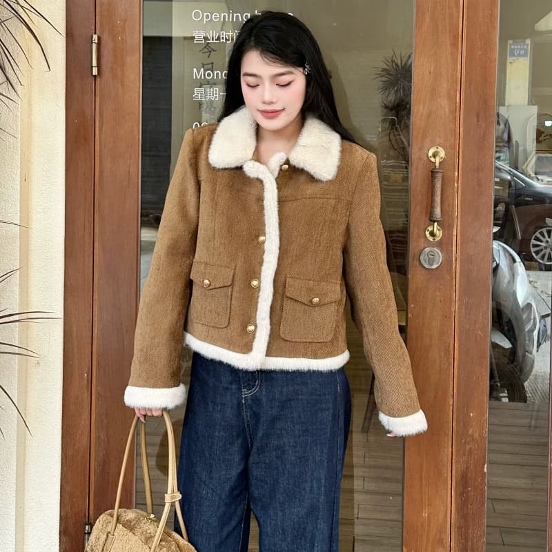 두꺼운 플리스 작은 폴로 칼라 재킷 패션 절묘한 작은 샤넬 스타일 쇼트 스타일 맨위 새로운 품격 고급 센스 가을 겨울철 이미지 4