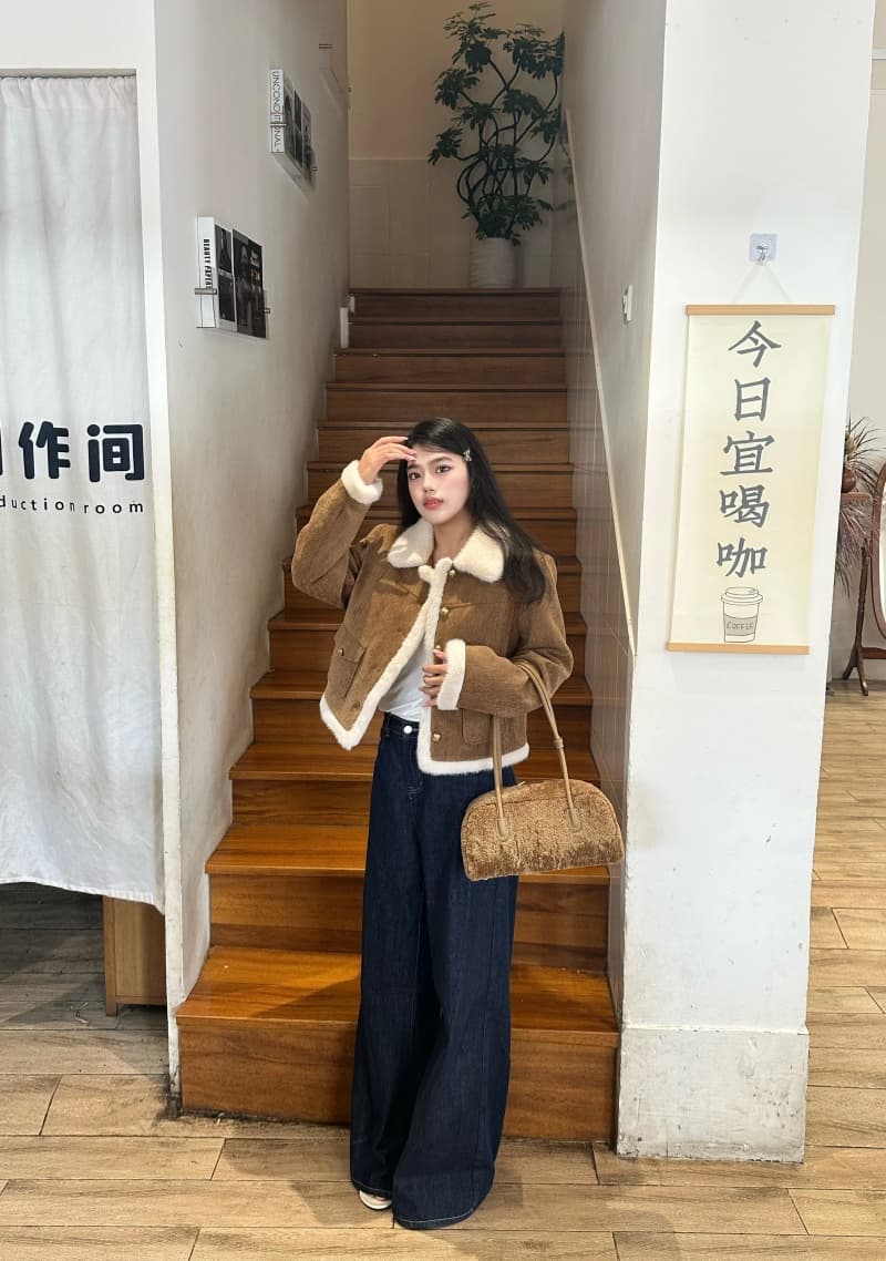 두꺼운 플리스 작은 폴로 칼라 재킷 패션 절묘한 작은 샤넬 스타일 쇼트 스타일 맨위 새로운 품격 고급 센스 가을 겨울철 상세 이미지 3
