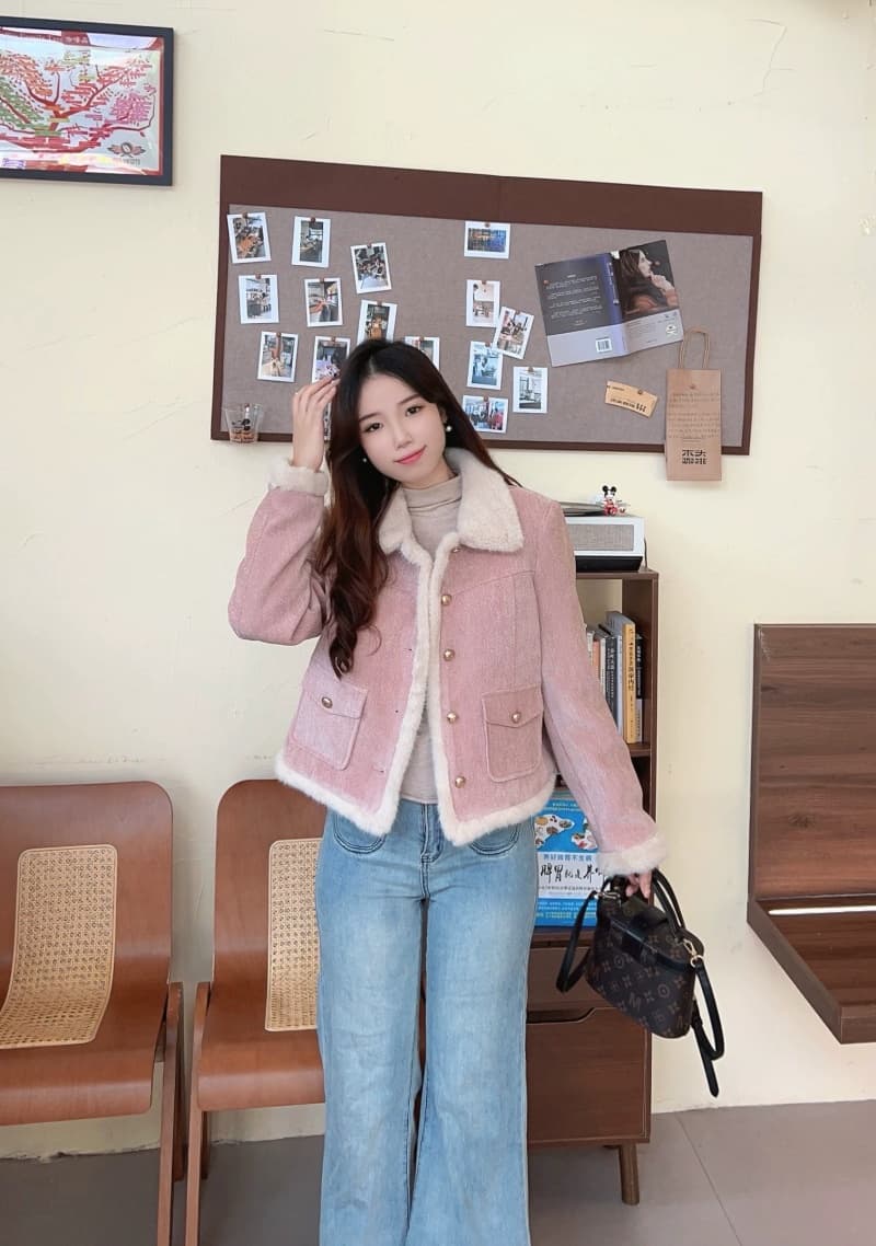 두꺼운 플리스 작은 폴로 칼라 재킷 패션 절묘한 작은 샤넬 스타일 쇼트 스타일 맨위 새로운 품격 고급 센스 가을 겨울철 상세 이미지 8