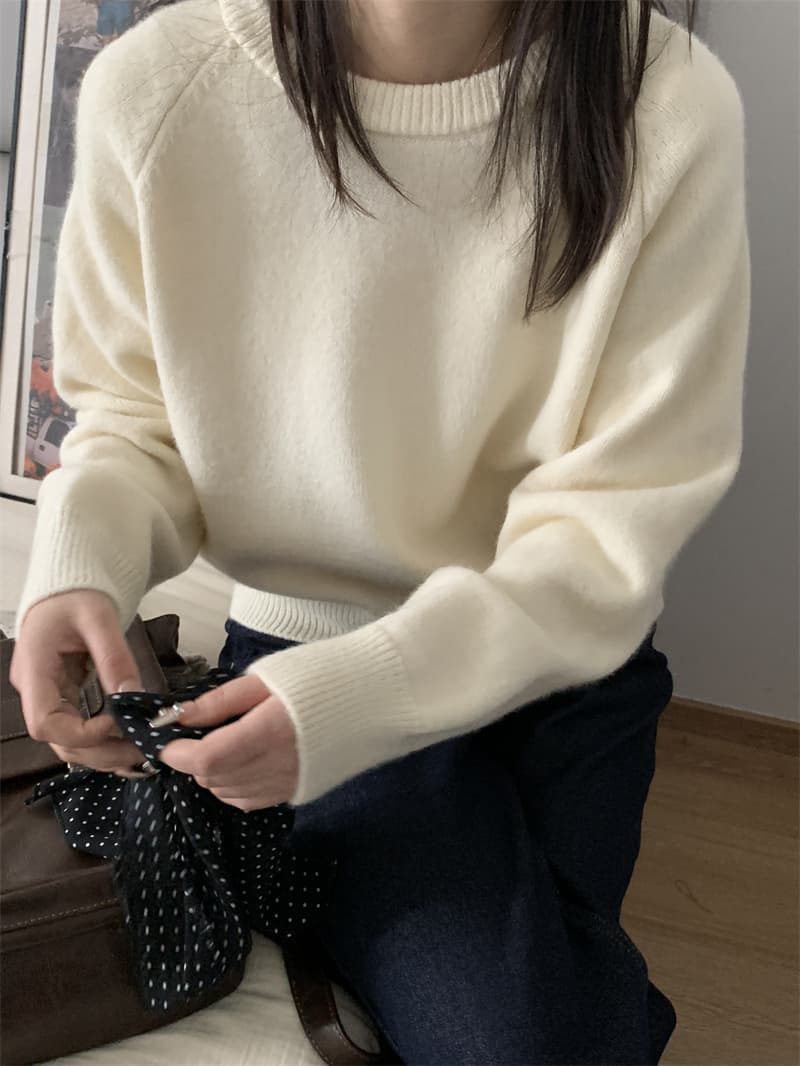 한 부서 2026 가을 겨울 기초 미니멀리즘 V넥 스웨터 여자 루즈핏 단색 다용도 니트 두꺼운 기본 셔츠 맨위 상세 이미지 7