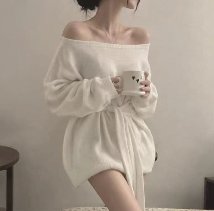 있음 선적 사이즈 업데이트 한국 chic 가을 겨울 한 부서 디자인 센스 레이스업 허리 수축 슬림해 보이는 니트 스웨터 셔츠 상세 이미지 1