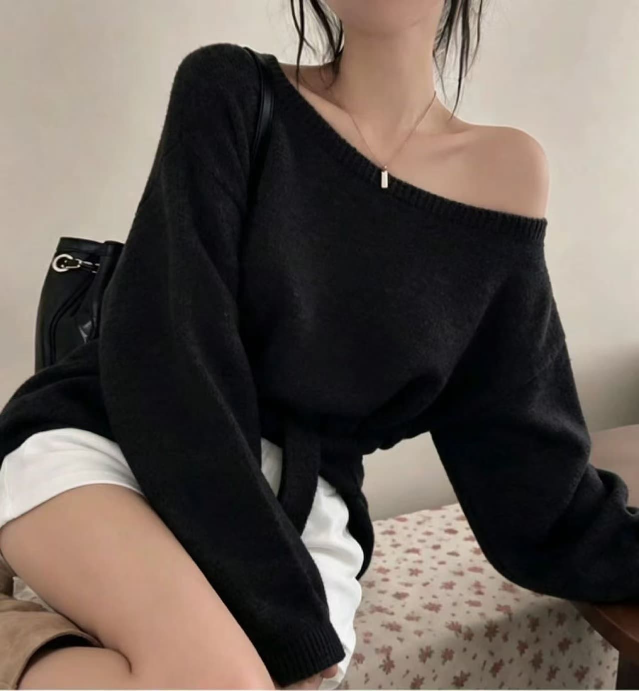 있음 선적 사이즈 업데이트 한국 chic 가을 겨울 한 부서 디자인 센스 레이스업 허리 수축 슬림해 보이는 니트 스웨터 셔츠 상세 이미지 9