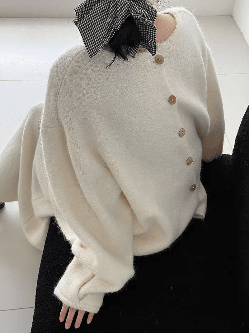 한국 chic 프랑스식 뒤로 싱글 줄 버튼 둘 착용 긴팔 스웨터 여자 하이웨이스트 니트 반신 스커트 투피스 슈트 상세 이미지 6