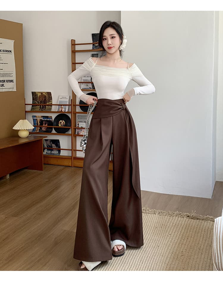 느슨함 센스 루즈핏 표지 넓적 다리 커피 색상 와이드 레그 팬츠 2026 봄 새로운 하이웨이스트 레이스업 슬림해 보이는 캐주얼 다용도 긴 바지 상세 이미지 17