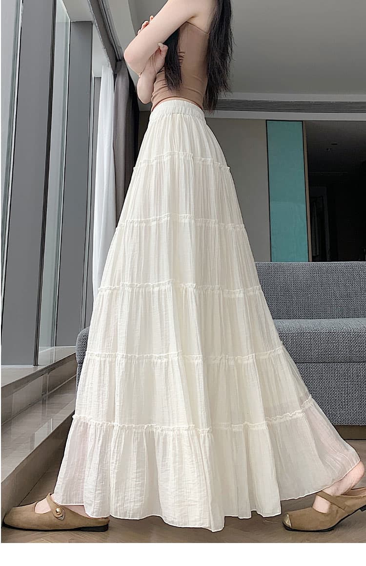 실사 2026 여름 부드러운 바람 품격 무거운 작업 플리츠 도루 센스 단색 큰 진자 플리츠 반신 A라인 스커트 롱 스커트 상세 이미지 25