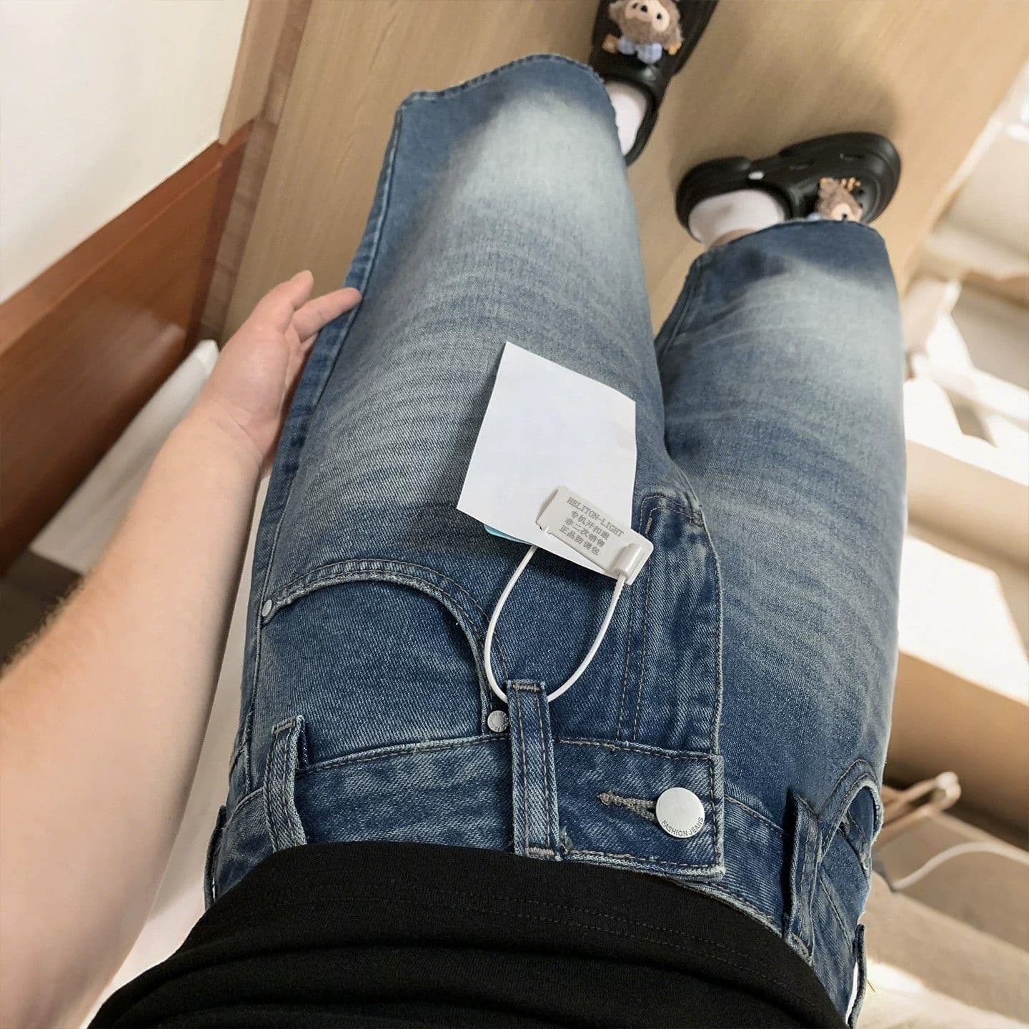 레트로 넓은 다리 데님 7부 바지 여성 여름 새로운 빅 사이즈 지방 mm 루즈핏 슬림해 보이는 배 종류 몸 스트레이트 바지 이미지 4
