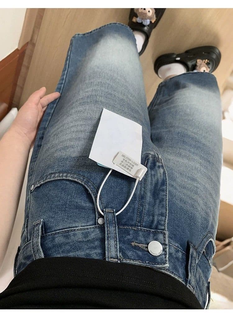 레트로 넓은 다리 데님 7부 바지 여성 여름 새로운 빅 사이즈 지방 mm 루즈핏 슬림해 보이는 배 종류 몸 스트레이트 바지 상세 이미지 2