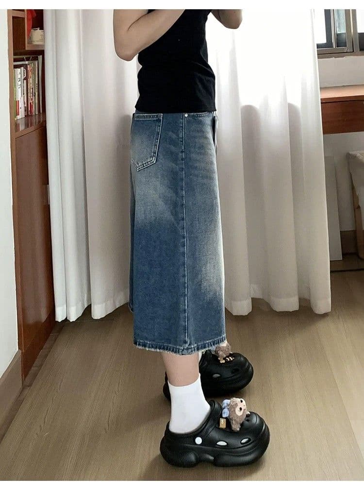 레트로 넓은 다리 데님 7부 바지 여성 여름 새로운 빅 사이즈 지방 mm 루즈핏 슬림해 보이는 배 종류 몸 스트레이트 바지 상세 이미지 7
