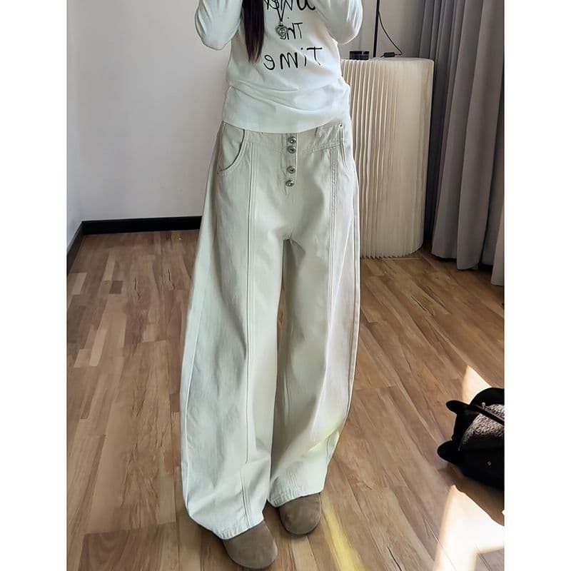 개성 작은 대중 출퇴근 트렌드 넓은 다리 청바지 여성 봄 가을 새로운 패션 슬림해 보이는 루즈핏 스트레이트 청바지 이미지 4