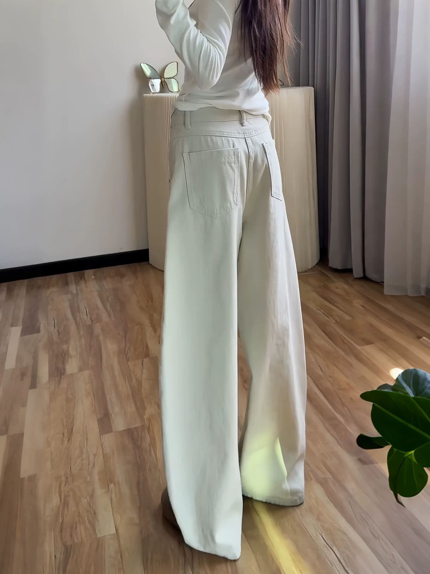 개성 작은 대중 출퇴근 트렌드 넓은 다리 청바지 여성 봄 가을 새로운 패션 슬림해 보이는 루즈핏 스트레이트 청바지 상세 이미지 2