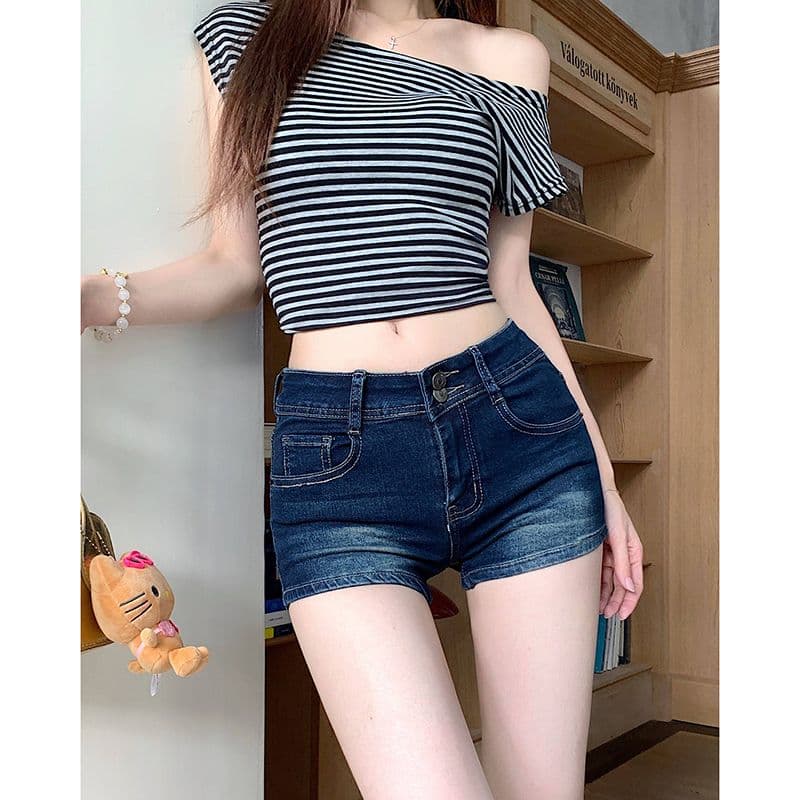 핫걸 작은 대중 디자인 스트레이트 데님 반바지 여성 여름 두 버클 하이웨이스트 타이트 스커트 스트레이트 슬림해 보이는 한 마디 핫 바지