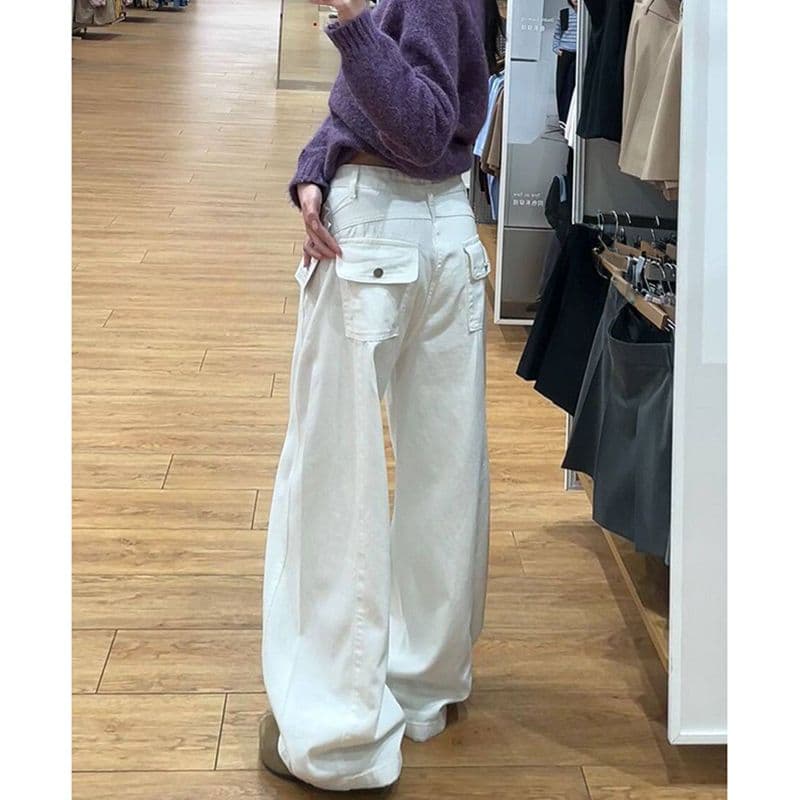 출퇴근 개성 거리 넓은 다리 청바지 여성 봄 가을 새로운 루즈핏 패션 ins 트렌디 스트레이트 청바지 이미지 5
