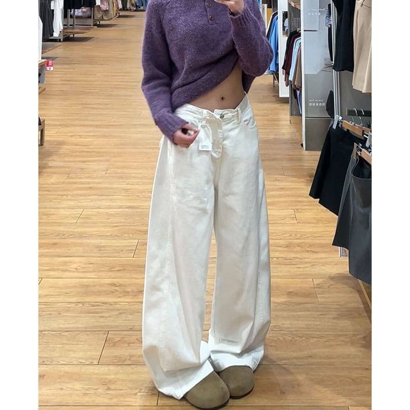출퇴근 개성 거리 넓은 다리 청바지 여성 봄 가을 새로운 루즈핏 패션 ins 트렌디 스트레이트 청바지 이미지 4