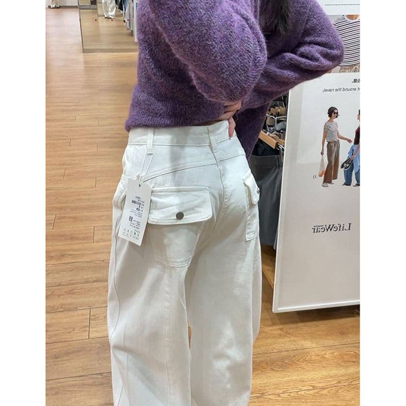 출퇴근 개성 거리 넓은 다리 청바지 여성 봄 가을 새로운 루즈핏 패션 ins 트렌디 스트레이트 청바지 이미지 3