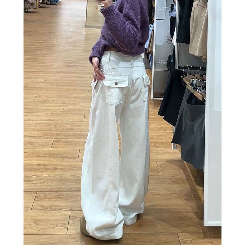 출퇴근 개성 거리 넓은 다리 청바지 여성 봄 가을 새로운 루즈핏 패션 ins 트렌디 스트레이트 청바지