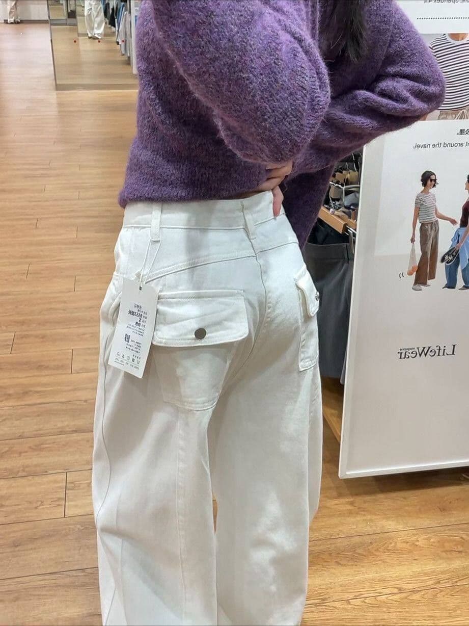 출퇴근 개성 거리 넓은 다리 청바지 여성 봄 가을 새로운 루즈핏 패션 ins 트렌디 스트레이트 청바지 상세 이미지 6