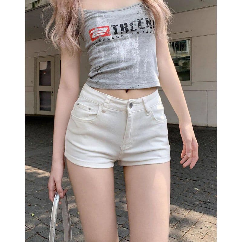 하라주쿠 스타일 개성 하이웨이스트 몸매 가꾸기 슬림해 보이는 캐주얼 스트레이트 반바지 여성 봄 여름 새로운 다용도 데님 반바지