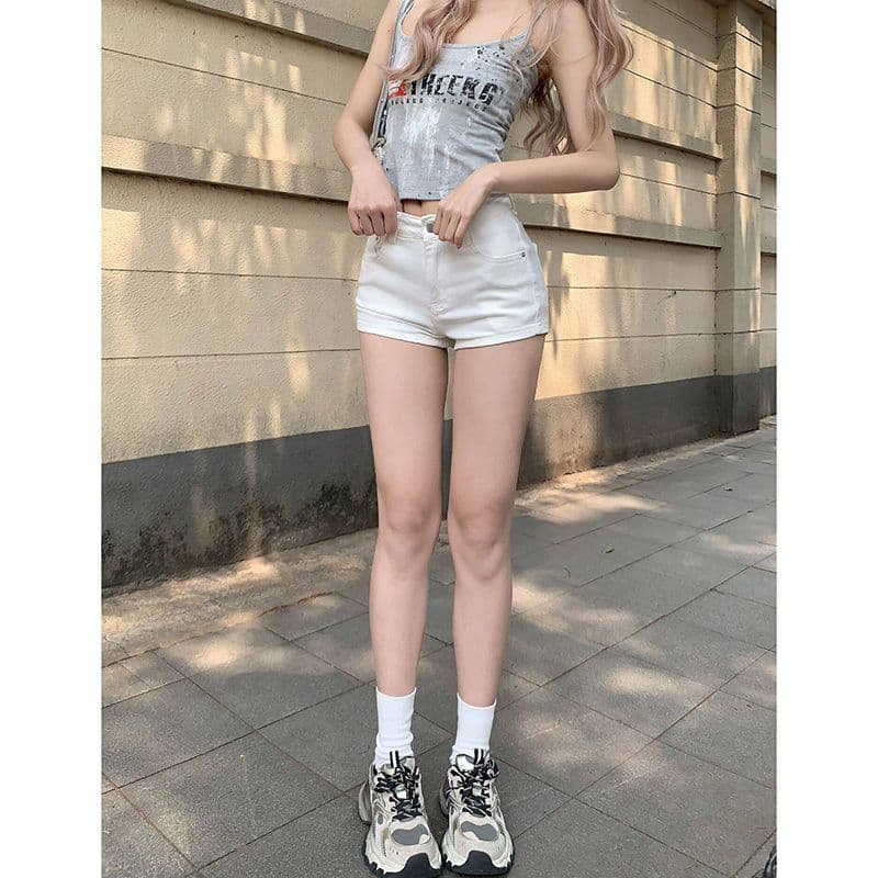 하라주쿠 스타일 개성 하이웨이스트 몸매 가꾸기 슬림해 보이는 캐주얼 스트레이트 반바지 여성 봄 여름 새로운 다용도 데님 반바지 이미지 4