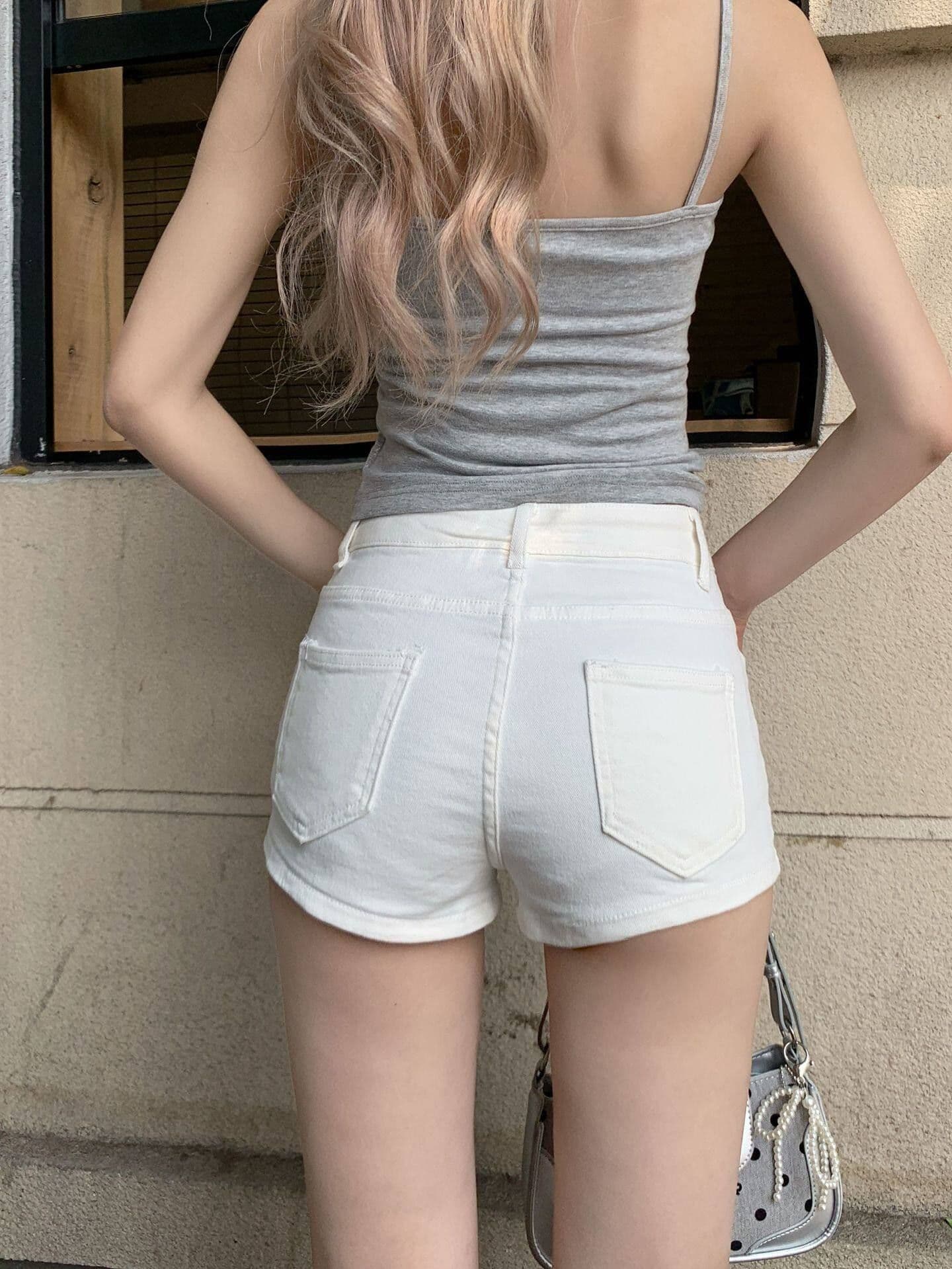 하라주쿠 스타일 개성 하이웨이스트 몸매 가꾸기 슬림해 보이는 캐주얼 스트레이트 반바지 여성 봄 여름 새로운 다용도 데님 반바지 상세 이미지 10