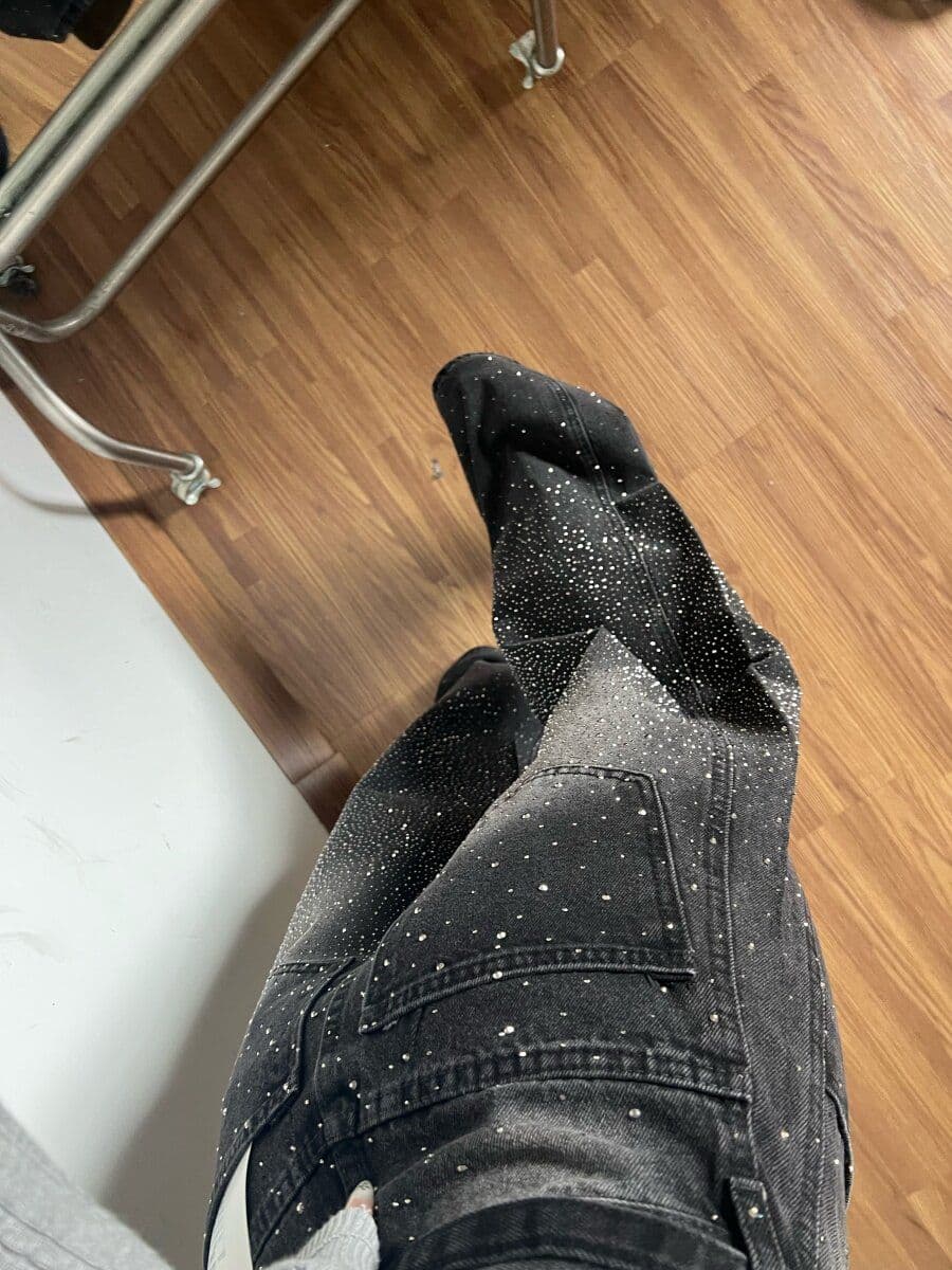 웃음 하 거리 디자인 센스 핫픽스 패치워크 넓은 다리 청바지 아이들 봄 가을 새로운 루즈핏 바닥 청소 청바지 상세 이미지 8