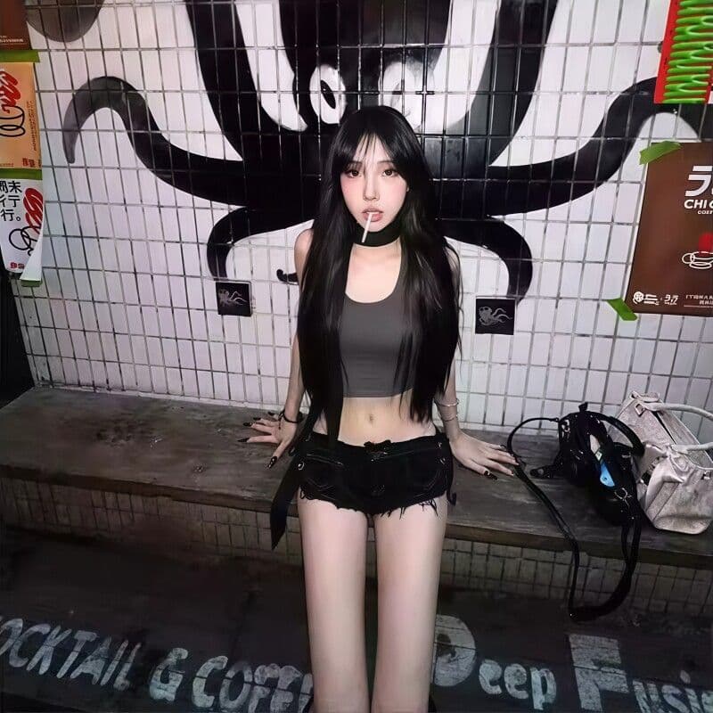 출퇴근 로우 웨이스트 섹시함 핫 바지 스트랩 초단바지 봄 여름 새로운 슬림해 보이는 품격 아메리칸 레트로 데님 반바지 상세 이미지 3