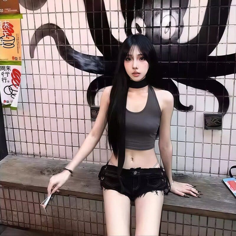 출퇴근 로우 웨이스트 섹시함 핫 바지 스트랩 초단바지 봄 여름 새로운 슬림해 보이는 품격 아메리칸 레트로 데님 반바지 상세 이미지 7
