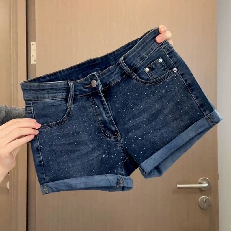 핫걸 캐주얼 뒤집다 측면 핫픽스 로우 웨이스트 볼륨 측면 데님 반바지 여성 봄 여름 새로운 캐주얼 타이트 스커트 데님 핫 바지 이미지 3