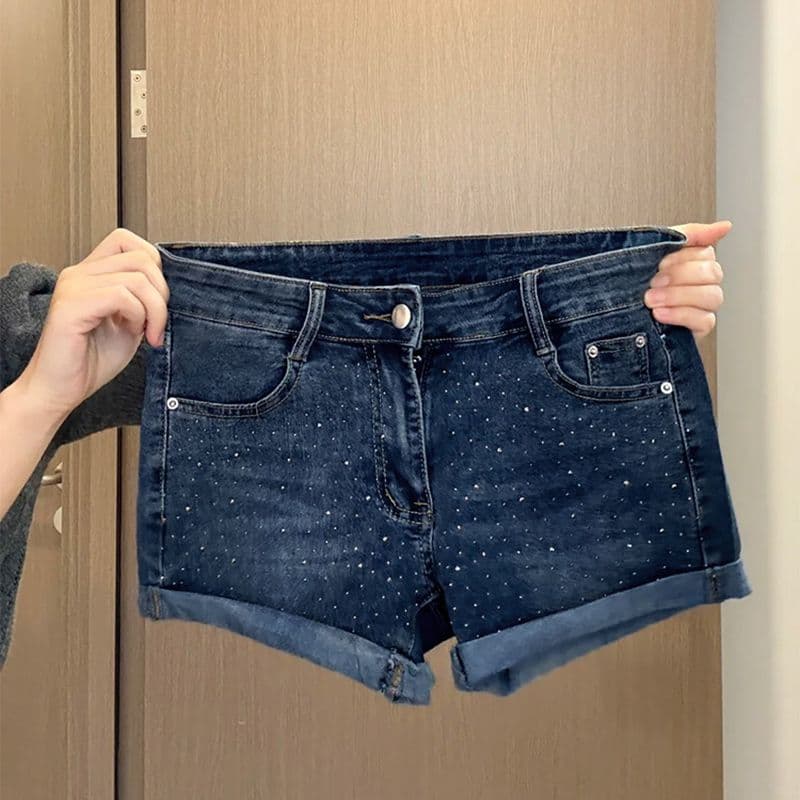 핫걸 캐주얼 뒤집다 측면 핫픽스 로우 웨이스트 볼륨 측면 데님 반바지 여성 봄 여름 새로운 캐주얼 타이트 스커트 데님 핫 바지 이미지 5