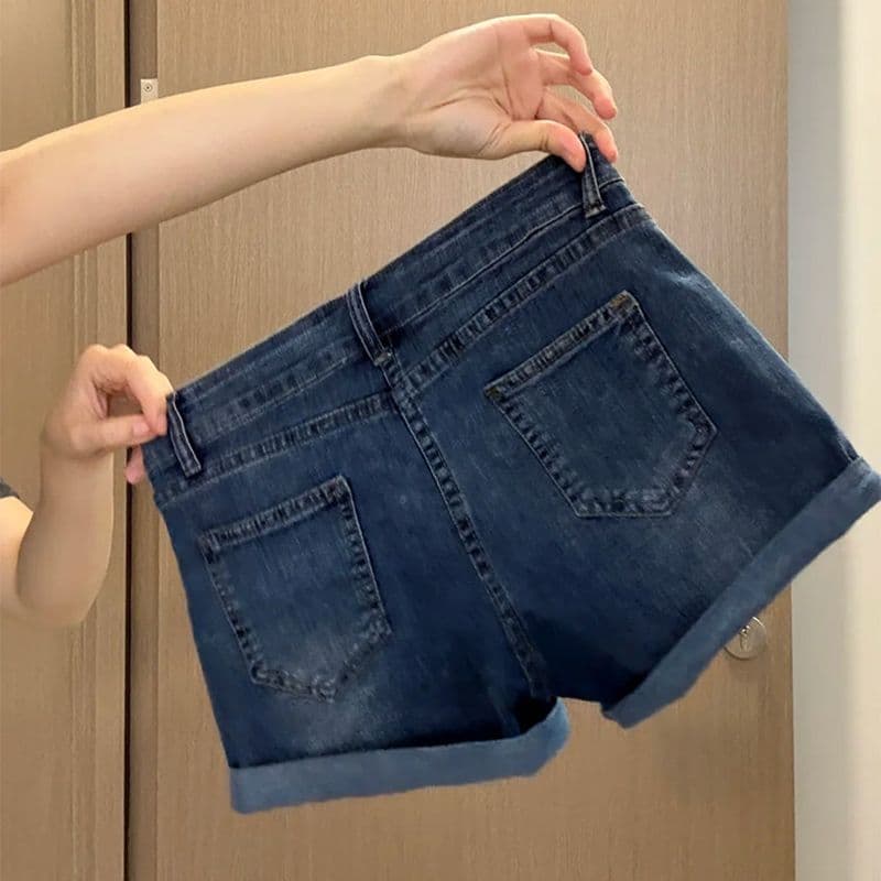 핫걸 캐주얼 뒤집다 측면 핫픽스 로우 웨이스트 볼륨 측면 데님 반바지 여성 봄 여름 새로운 캐주얼 타이트 스커트 데님 핫 바지 이미지 4