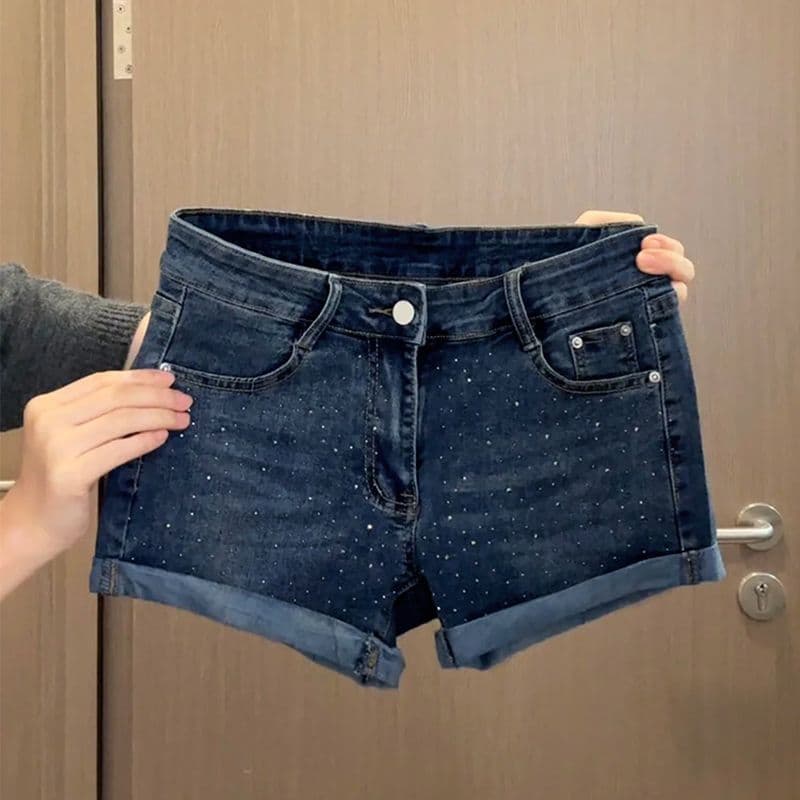 핫걸 캐주얼 뒤집다 측면 핫픽스 로우 웨이스트 볼륨 측면 데님 반바지 여성 봄 여름 새로운 캐주얼 타이트 스커트 데님 핫 바지 이미지 2