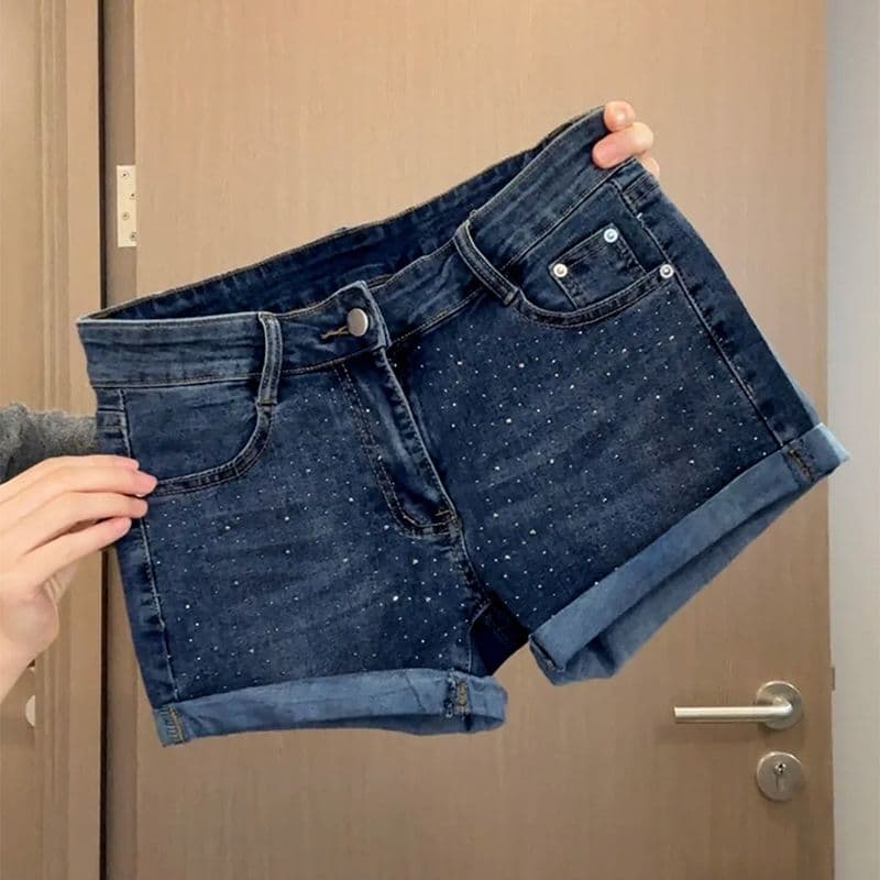 핫걸 캐주얼 뒤집다 측면 핫픽스 로우 웨이스트 볼륨 측면 데님 반바지 여성 봄 여름 새로운 캐주얼 타이트 스커트 데님 핫 바지