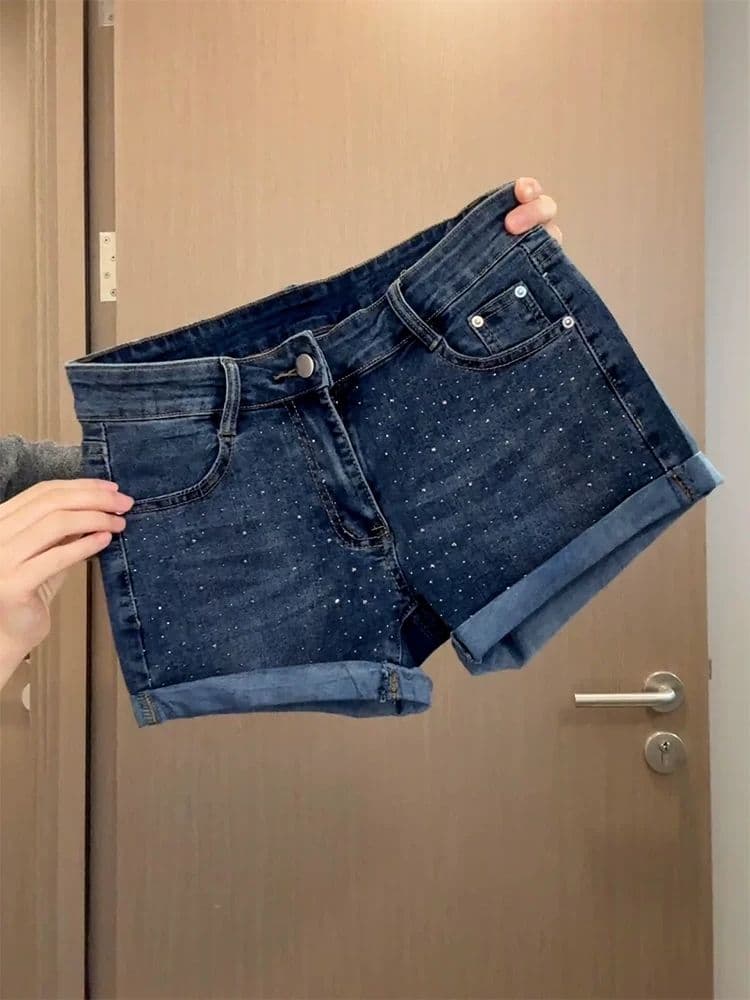 핫걸 캐주얼 뒤집다 측면 핫픽스 로우 웨이스트 볼륨 측면 데님 반바지 여성 봄 여름 새로운 캐주얼 타이트 스커트 데님 핫 바지 상세 이미지 2