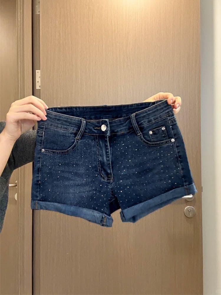 핫걸 캐주얼 뒤집다 측면 핫픽스 로우 웨이스트 볼륨 측면 데님 반바지 여성 봄 여름 새로운 캐주얼 타이트 스커트 데님 핫 바지 상세 이미지 3