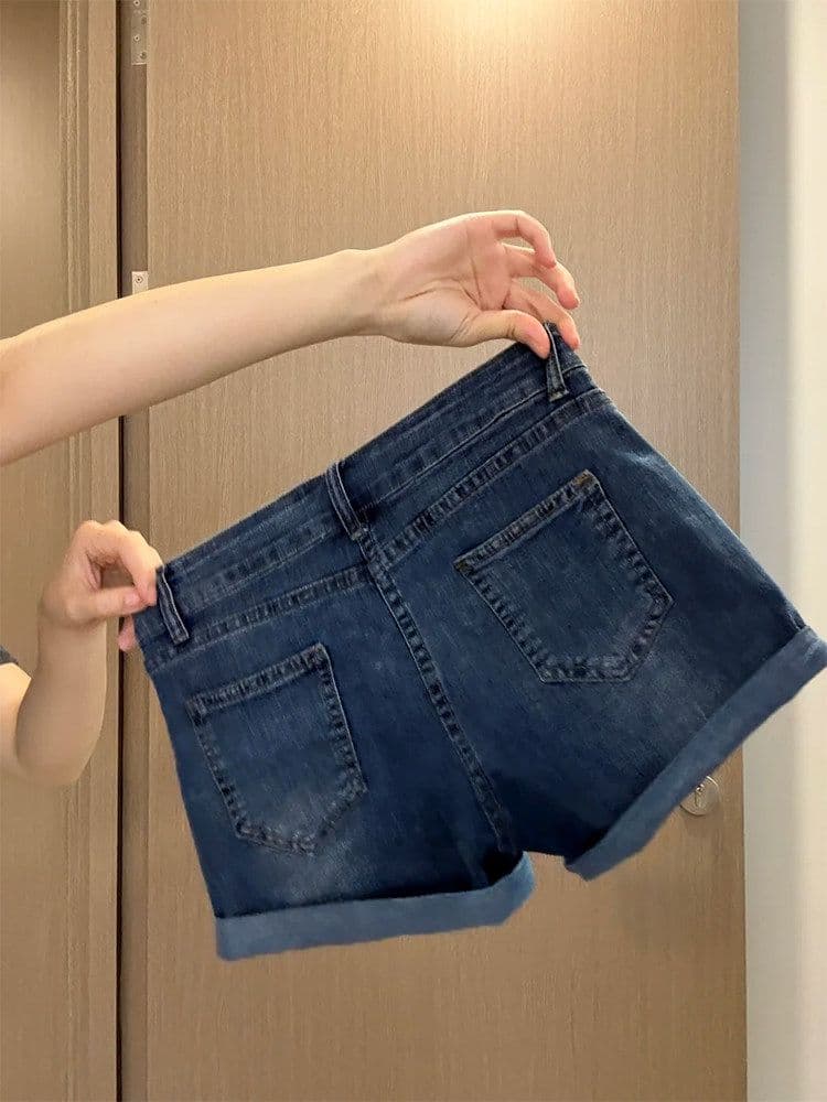 핫걸 캐주얼 뒤집다 측면 핫픽스 로우 웨이스트 볼륨 측면 데님 반바지 여성 봄 여름 새로운 캐주얼 타이트 스커트 데님 핫 바지 상세 이미지 6