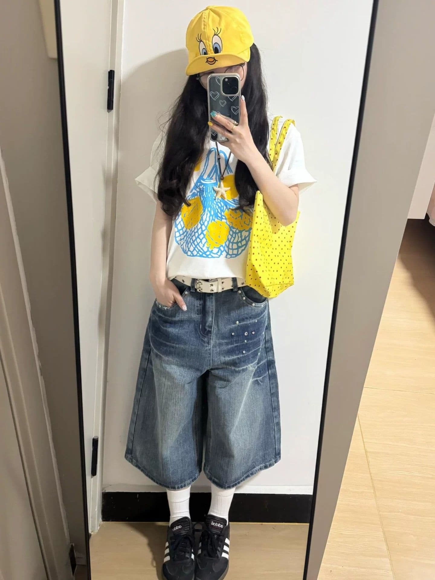 출퇴근 한국 스타일 ins 데님 7부 바지 여성 봄 여름 섹션 워싱 다용도 루즈핏 넓은 다리 청바지 트렌디 상세 이미지 3
