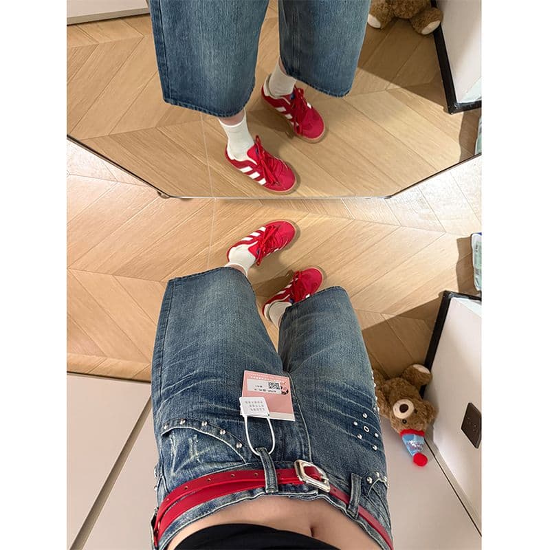 한국 스타일 ins 스트레이트 데님 7부 바지 여성 봄 여름 섹션 워싱 다용도 루즈핏 개성 넓은 다리 청바지 트렌디 이미지 4