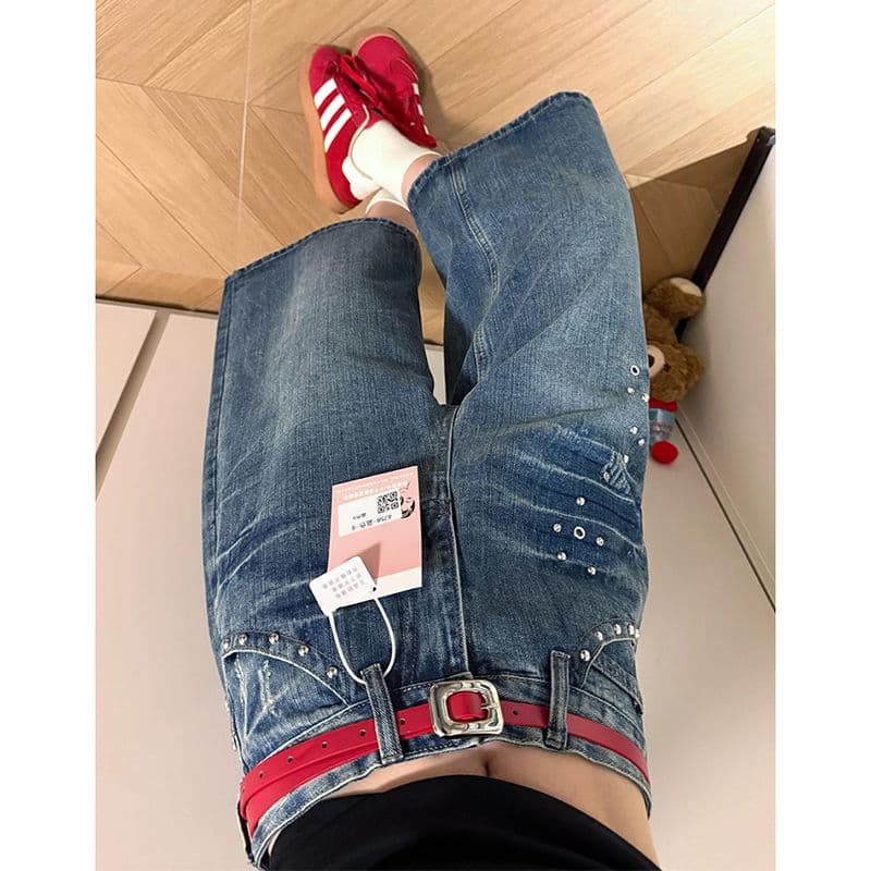 한국 스타일 ins 스트레이트 데님 7부 바지 여성 봄 여름 섹션 워싱 다용도 루즈핏 개성 넓은 다리 청바지 트렌디 이미지 3