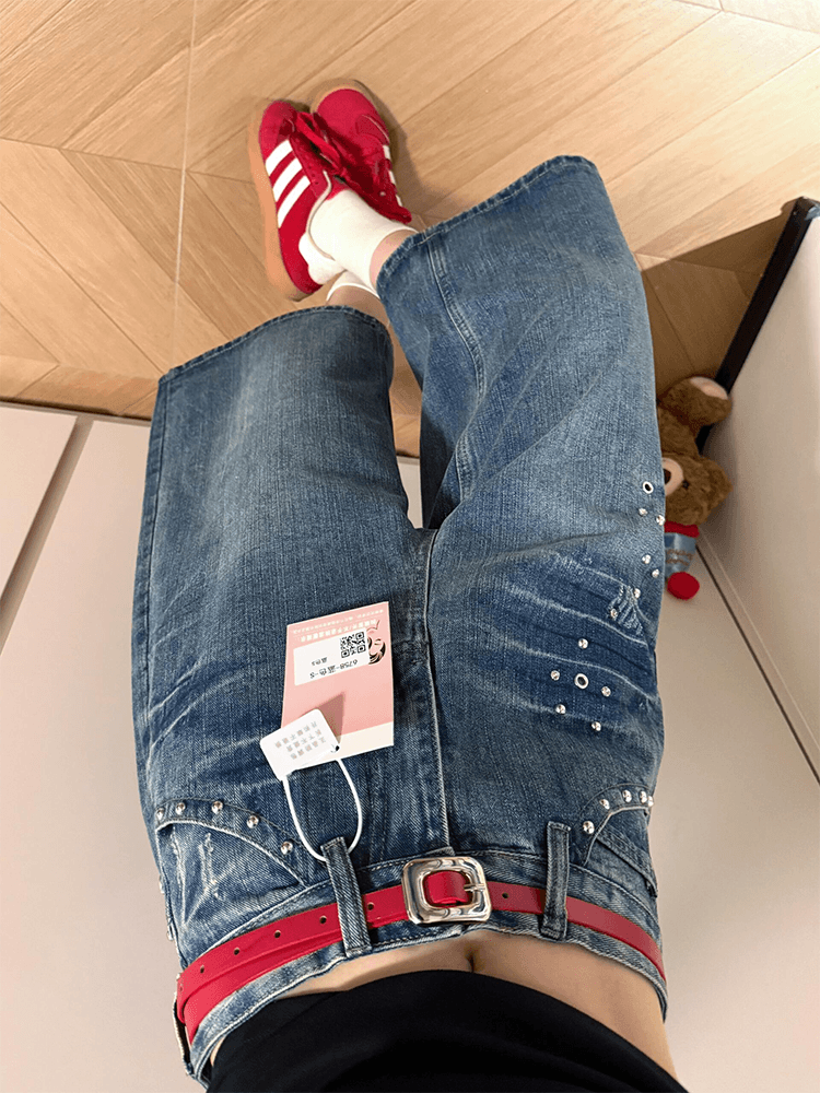 한국 스타일 ins 스트레이트 데님 7부 바지 여성 봄 여름 섹션 워싱 다용도 루즈핏 개성 넓은 다리 청바지 트렌디 상세 이미지 3