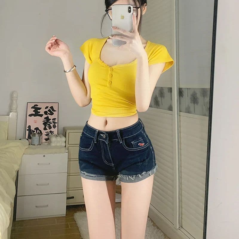 출퇴근 작은 대중 품격 폭발 스트레이트 반바지 청바지 여성 봄 여름 디자인 센스 볼륨 측면 데님 짧은 바지 트렌디 이미지 2
