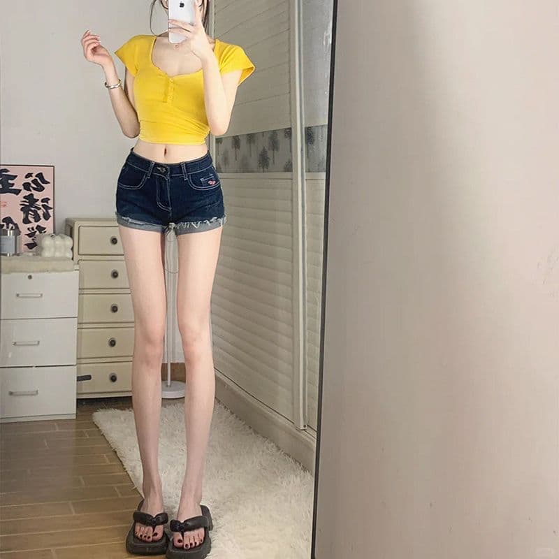 출퇴근 작은 대중 품격 폭발 스트레이트 반바지 청바지 여성 봄 여름 디자인 센스 볼륨 측면 데님 짧은 바지 트렌디 이미지 4