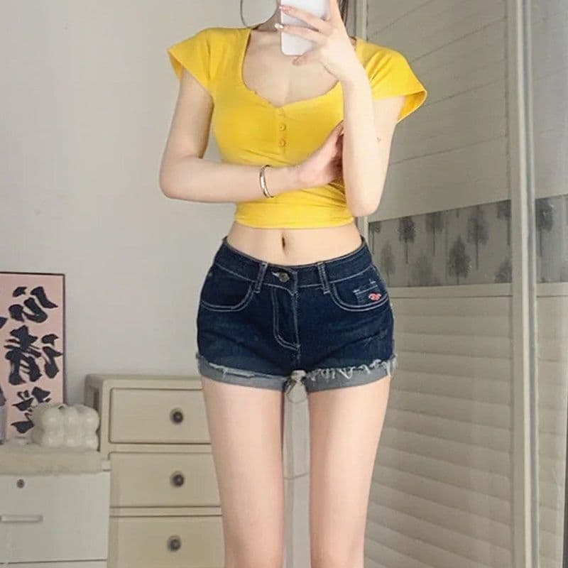 출퇴근 작은 대중 품격 폭발 스트레이트 반바지 청바지 여성 봄 여름 디자인 센스 볼륨 측면 데님 짧은 바지 트렌디 이미지 5