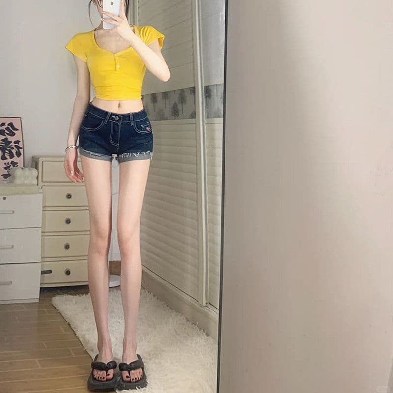 출퇴근 작은 대중 품격 폭발 스트레이트 반바지 청바지 여성 봄 여름 디자인 센스 볼륨 측면 데님 짧은 바지 트렌디 이미지 3