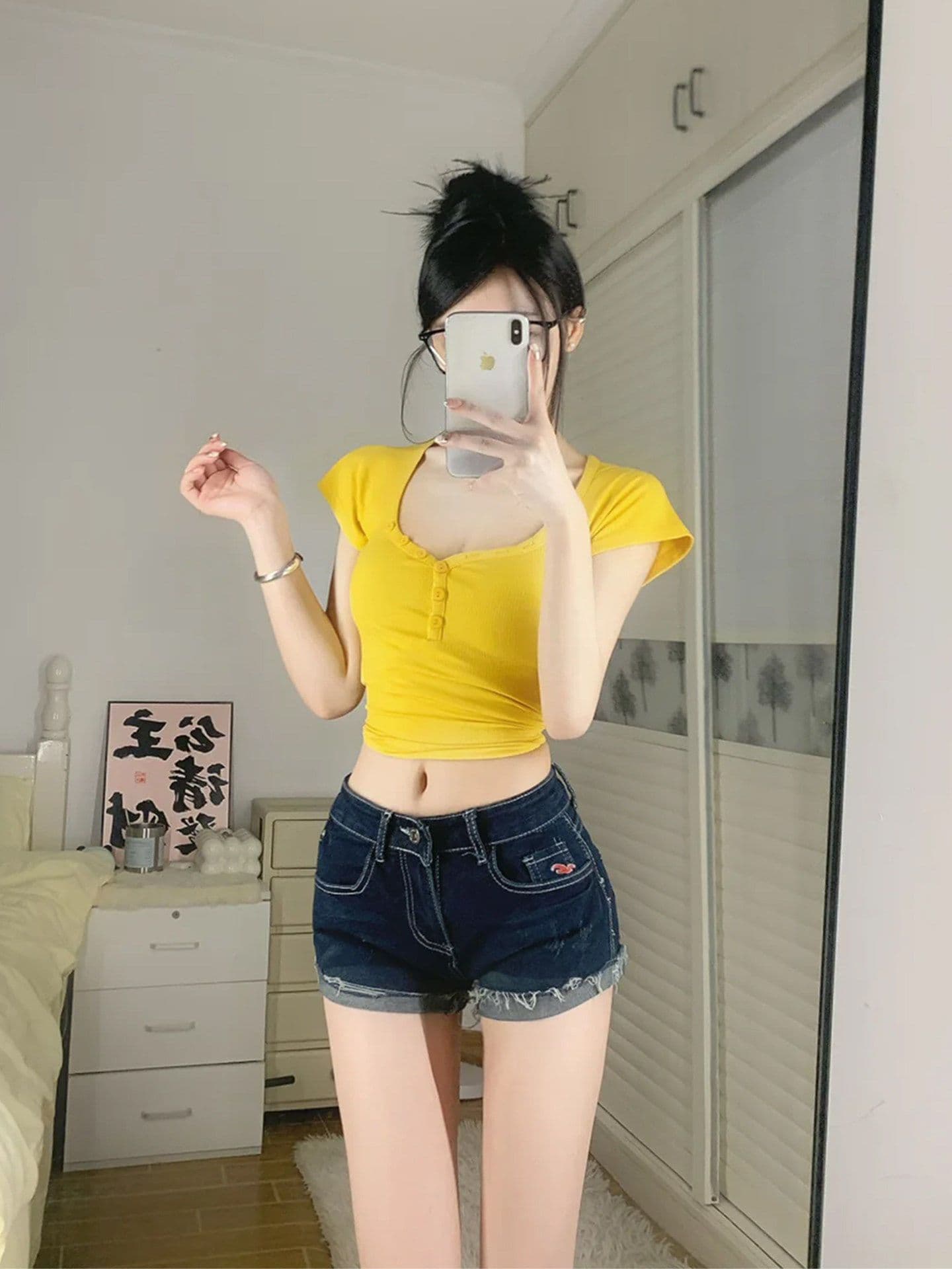 출퇴근 작은 대중 품격 폭발 스트레이트 반바지 청바지 여성 봄 여름 디자인 센스 볼륨 측면 데님 짧은 바지 트렌디 상세 이미지 5