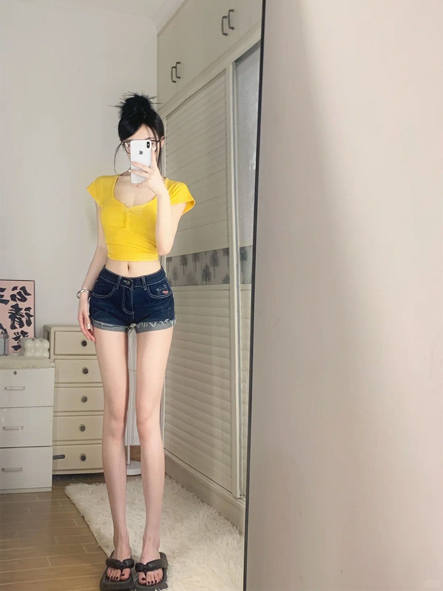 출퇴근 작은 대중 품격 폭발 스트레이트 반바지 청바지 여성 봄 여름 디자인 센스 볼륨 측면 데님 짧은 바지 트렌디 상세 이미지 6