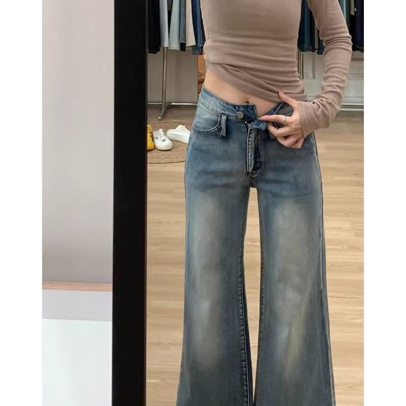 레트로 부츠컷 청바지 여성 봄 가을 새로운 개성 품격 슬림해 보이는 패션 나팔 바닥 청소 청바지 트렌디 상세 이미지 4