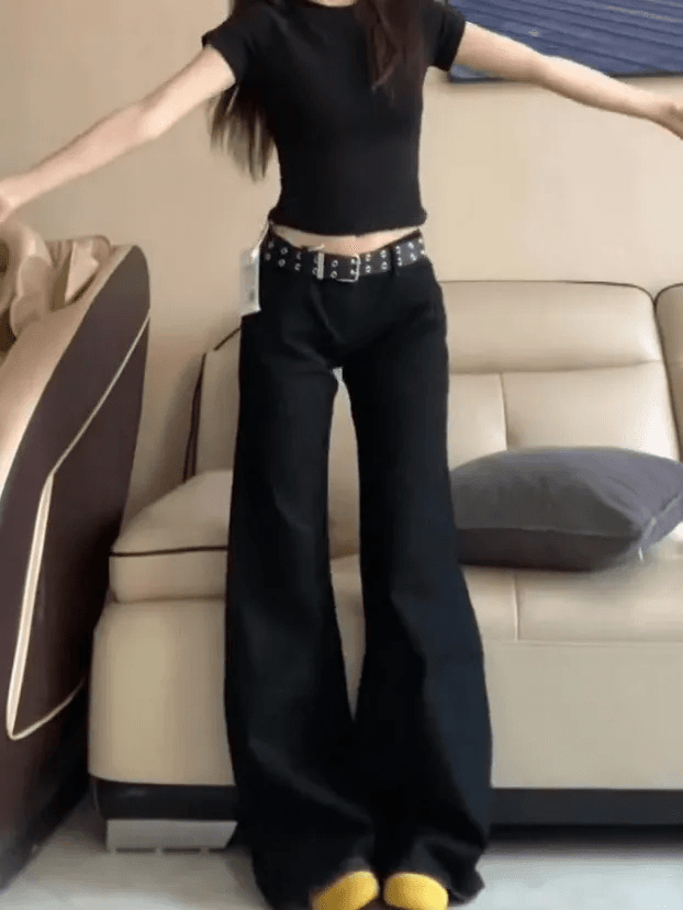 검정색 마이크로 나팔 청바지 여성 2026 봄 여름 새로운 슬림해 보이는 핫걸 다용도 루즈핏 도루 센스 넓은 다리 바닥 청소 바지 상세 이미지 5